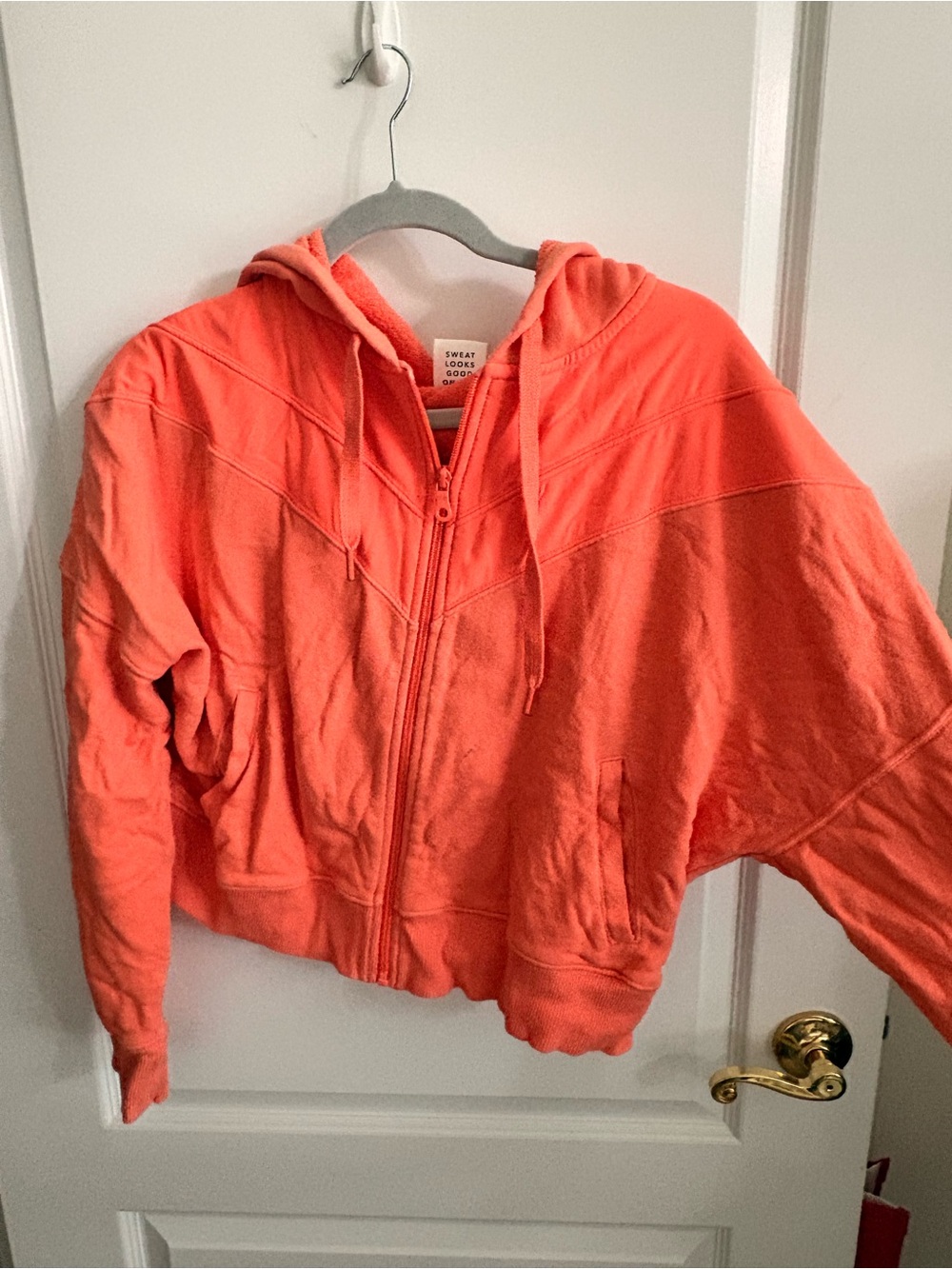 Aerie Coral Zip-Front Hooded Sweatshirt Jacket
